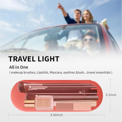 AGIKET Silicone Makeup Brush Holder Travel Cosmetic Bag：Soft Portable Cosmetic Face Brushes Holder with Upgrade Anti-Fall Out Magnetic Closure, Large Travel Makeup Brush Case - Guava - color: Guava, style: Brush Holder
