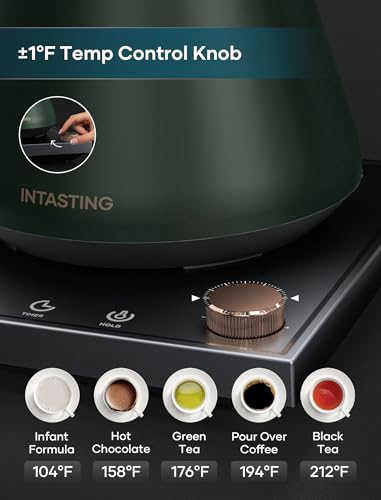 INTASTING Electric Kettles, Gooseneck Electric Kettle, ±1℉ Temperature Control, Stainless Steel Inner, Quick Heating, for Pour Over Coffee, Brew Tea, Boil Hot Water, 0.9L Hunter Green - color: Hunter Green