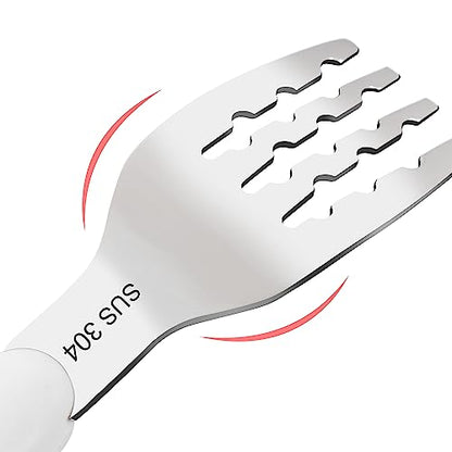 VANRA 2 Pieces Toddler Fork and Spoon Set with Travel Case 18/8 Stainless Steel Toddler Utensils Kids Silverware Children Flatware Child Cutlery Set for School Lunch Box (White) - color: White