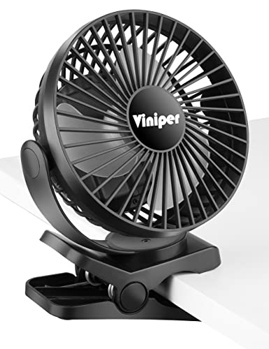 Viniper 6 inch Rechargeable Clip on Fan, 5000mah Battery Desk Fan : 360° Rotation & 3 Speeds Strong Wind Portable Fan, 8-30 Working Hours, Quiet and Powerful (Black) - color: Black, style: 5000mah Clip fan