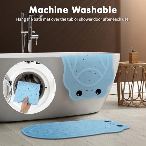 Upgraded Bathtub Mat Non Slip, Kids Bath Mat 30"x 18", Bath Mat for Tub Non Slip with Strong Suction and Textured Surface, Natural Rubber Latex Free PVC Free Safe for Baby, Frog Pattern, Blue - color: Blue