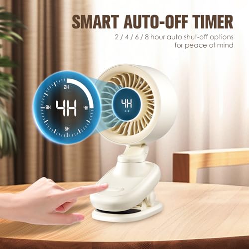 TRILINK Clip on Fan, Small USB Desk Fan with Rechargeable Battery, Oscillation, Timer, Stepless Speed & Ultra Quiet, Mini Portable Table Fan for Home, Desktop, Bedroom, Bed, Office, Travel, & Camping