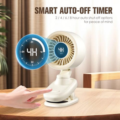 TRILINK Clip on Fan, Small USB Desk Fan with Rechargeable Battery, Oscillation, Timer, Stepless Speed & Ultra Quiet, Mini Portable Table Fan for Home, Desktop, Bedroom, Bed, Office, Travel, & Camping