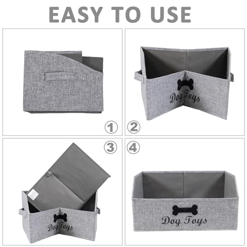 Large Dog Toy Basket Fabric Dog Toy Bin Collapsible Gray Dog Toy Box Trapezoid Dog Toy Storage for organizing Dog Chew Toys/Blankets/Leashes/Treats-Dog Storage Organizer-Can be Personalized - size: 16.7''x11.4''x8.2''