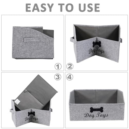 Large Dog Toy Basket Fabric Dog Toy Bin Collapsible Gray Dog Toy Box Trapezoid Dog Toy Storage for organizing Dog Chew Toys/Blankets/Leashes/Treats-Dog Storage Organizer-Can be Personalized - size: 16.7''x11.4''x8.2''