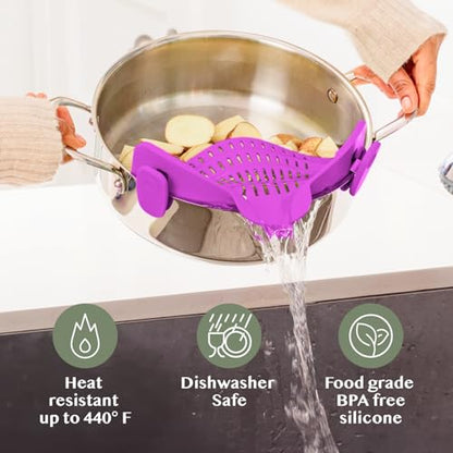 Kitchen Gizmo Snap N Strain Pot and Pasta Strainer - Strainers and Colanders - Adjustable Silicone Clip On Strainer for Pots, Pans, and Bowls - Kitchen Colander - Purple - color: Purple