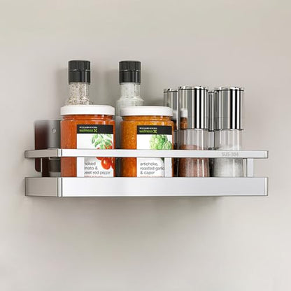 2PCS Kitchen Spice Rack, SUS304 Stainless steel Wall Mount Storage Rack, Seasoning Container, 11.8Inch Spice Organizer, Kitchen Seasoning Hanging Rack, Bathroom Shelf for Storing Toiletries - size: 11.8Inch 2PC