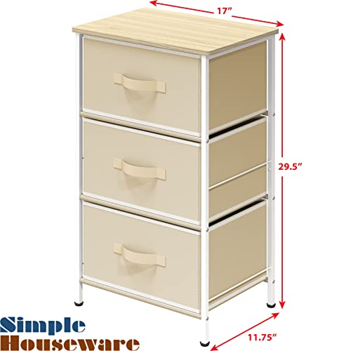 Simple Houseware 3 Drawer Nightstand Dresser with Wood Top, Beige - color: Beige, size: 3 Drawers