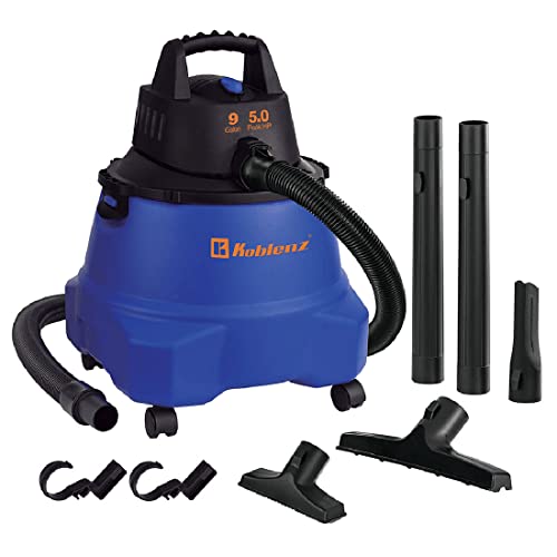 Koblenz WD-9 L212 Wet Dry Vacuum Cleaner, 9 Gallon, 5.0 PHP, 3-in-1 Suction & Blower, Big Vacuum Cleaners for Home, Heavy Duty Shop Vac, Click-N-Lock Hose, Swivel Casters, Black/Blues - size: 9 Gallon 5.0 HP