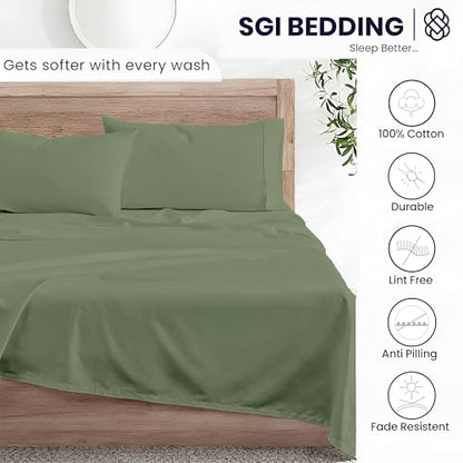 SGI bedding Full Bed Sheets Set – Premium 600 TC Egyptian Cotton, Crisp & Cooling Sateen Weave, Extra Soft Hotel Collection, Fits Mattresses Up to 16 Inch Deep, Breathable & Long Lasting – Moss - color: 11 - Moss, size: Full