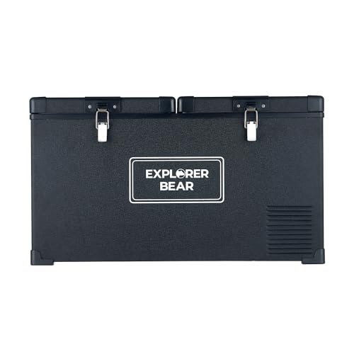 Explorer Bear 12 Volt Refrigerator 12V Car Fridge 12/24V DC 110-240V AC Portable Freezer Compressor Cooler 0℉-50℉ 3-Year Warranty for Truck Van RV SUV Boat Trailer Travel Road Trips Camping… - size: 75L Dual Zone