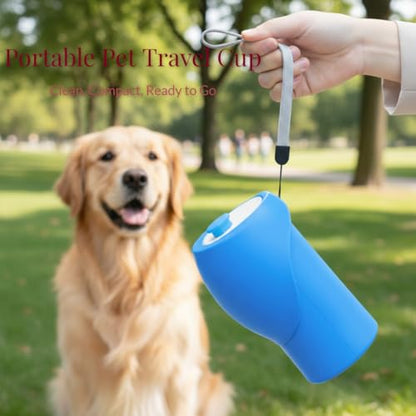 Portable Dog Water Bottle, 19 oz/550 ml Collapsible Pet Travel Cup with Foldable Silicone Bowl, Food-Grade Silicone Water Dispenser for Walking, Hiking & Travel, Yellow (Blue) - color: Blue
