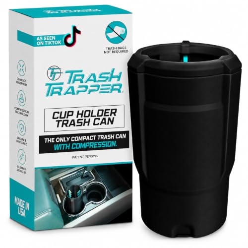 Trash Trapper Car Trash Can Cup Holder | Mini Car Trash Can | Fits in Most Doors | 5.1" x 2.9" | Traps More & Empties Less, Patent-Pending Compaction, Holds Weeks of Small Garbage, Black/Teal - color: Black/Teal, size: Small