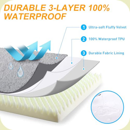 KSIIA Orthopedic Dog Bed, Deluxe Plush Waterproof, 29 x 18 Inch, Gray, 3-Inch Thick High-Density Egg Crate Foam, Removable Cover, Machine Washable - color: Light Grey, size: 29.0"L x 18.0"W x 3.0"Th