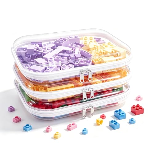 Clear Hard Plastic Zipper Case,Transparent Double Zippers Hard Pouch with 3pcs,Portable Travel Organizer Bin for Toy Storage - color: 3pcs-L