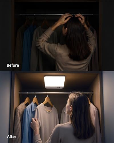 Combuh 2 Pack Square Rechargeable Ceiling Lights with Remote Operated Battery Powered, 60 Day Long Lasting Wireless Stick on Inside Waterproof Shower Lighting No Electricity Needed for Hallway Closet - color: 3CCT-Square, size: 2 Pack