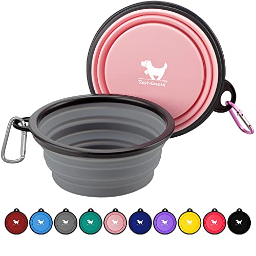 Collapsible Dog Bowls for Travel, 2-Pack Dog Portable Water Bowl for Dogs Cats Pet Foldable Feeding Watering Dish for Traveling Camping with Carabiners, BPA Free (Grey&Pink, Medium (Pack of 2)) - color: grey&pink, size: Medium (Pack of 2)