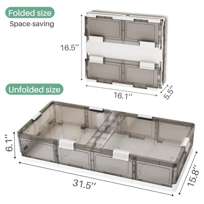 Kitstorack Plastic Under Bed Storage Containers,2 Pack Underbed Storage with Wheels,Foldable and Stackable Under Bed Organizer,Moisture and Dust-proof Storage Boxes for Clothes Shoes,13.6 Gal - size: Large - 2 PACK