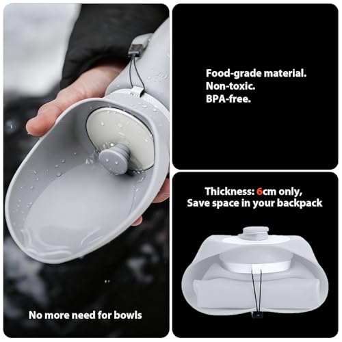 Jalopink Portable Dog Water Bottle, 2-in-1 Leak Proof & Collapsible Silicone Pet Dispenser with Built-in Bowl, Food Grade Travel Cup for Walking, Hiking (19oz/550ml, Gray) - color: Light Gray