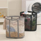 Mesh Bag with Handles, Collapsible Laundry Basket, Foldable Laundry Bag, Breathable Folding Beach Bag,Space-saving Travel Tote Bags (2, Grey&Black) - color: Grey&Black