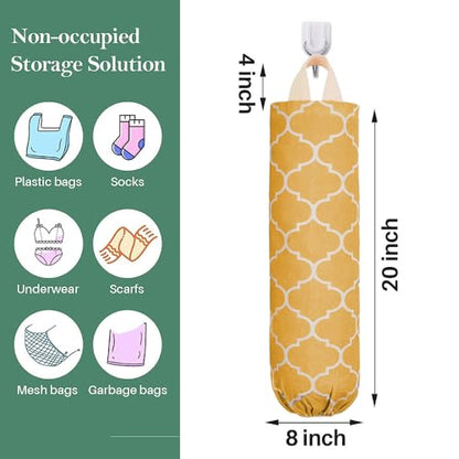 Plastic Bag Holder, Washable Grocery Bag Holder for Plastic Bags Storage Dispenser with Hanging Loop, Wall Mount Trash Bags Dispenser for Home Kitchen Cabinet - color: Ginger Yellow