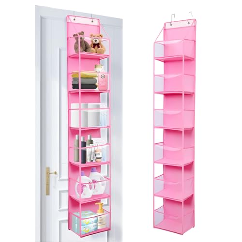 6-Tier Over The Door Hanging Organizer - Multi-Purpose Closet Storage Shelf for Bathroom, Bedroom, Nursery, Pantry(Pink) - color: Pink