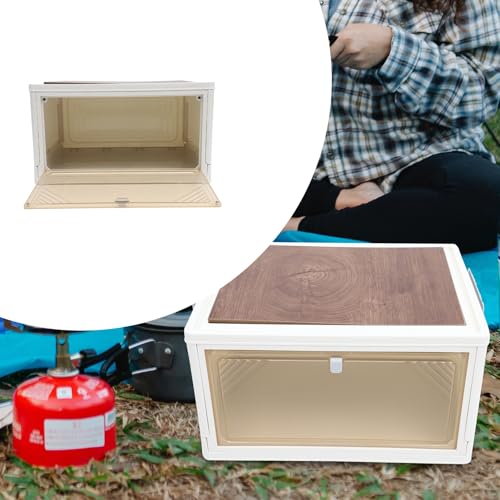 COHEALI Foldable Camping Storage Bin with Wooden Lid Cutting Board Multipurpose Organizer for Car Trunk Closet and Outdoor Use Practical Garment and Book Storage Container