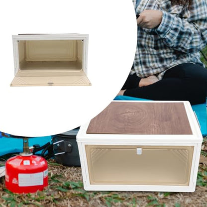 COHEALI Foldable Camping Storage Bin with Wooden Lid Cutting Board Multipurpose Organizer for Car Trunk Closet and Outdoor Use Practical Garment and Book Storage Container