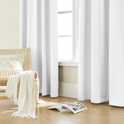 SHINELAND 72 Inch White Curtains, Back Tab Thermal Insulated Drapes for Living Room Bedroom - color: Pure White, size: 52"W x 72"L (Pack of 2)
