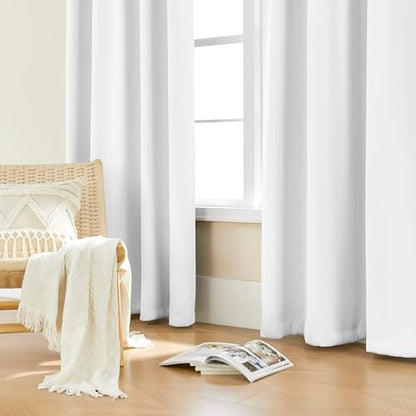 SHINELAND 72 Inch White Curtains, Back Tab Thermal Insulated Drapes for Living Room Bedroom - color: Pure White, size: 52"W x 72"L (Pack of 2)
