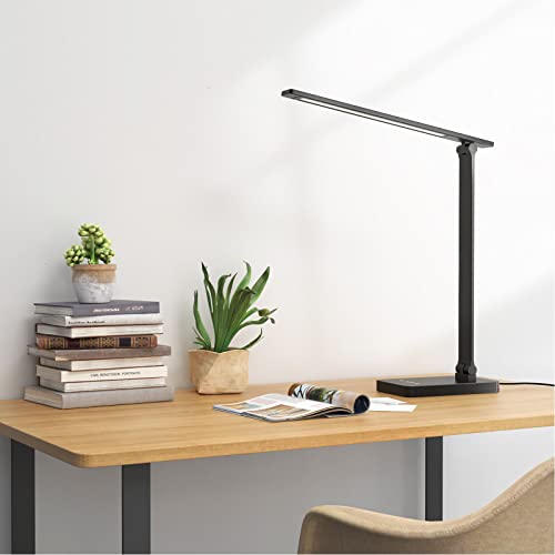 Lepro LED Desk Lamp with USB Charging Port,650LM Dimmable Home Office Touch Control Reading Table Lamp,5 Color Modes with 5 Brightness,College Dorm Room Essentials, Eye Caring, Sewing, Crafting, Black - color: Black