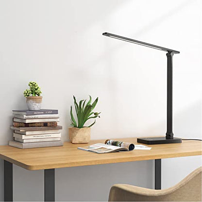 Lepro LED Desk Lamp with USB Charging Port,650LM Dimmable Home Office Touch Control Reading Table Lamp,5 Color Modes with 5 Brightness,College Dorm Room Essentials, Eye Caring, Sewing, Crafting, Black - color: Black
