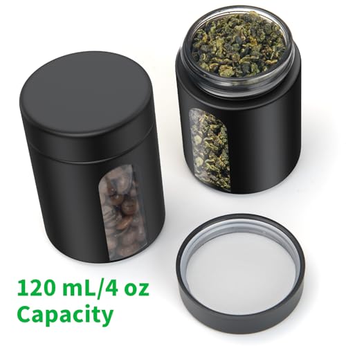 Urekt Glass Storage Jar (4 oz), 2 Pack Premium Food Grade Visual Container with Child Resistant Cap, Small Waterproof Bottle Multipurpose Container for Coffee Beans Nuts Teas Spices(120ml) - size: 2 Pack 4 oz