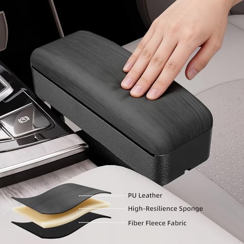 Rupse Car armrest Storage Box,Car Center Console armrest Box,Forearm Wrist Support Adjustable Armrest for Most Car Models - style: Wood grain black
