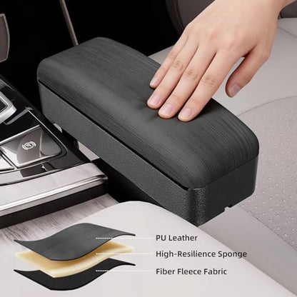 Rupse Car armrest Storage Box,Car Center Console armrest Box,Forearm Wrist Support Adjustable Armrest for Most Car Models - style: Wood grain black