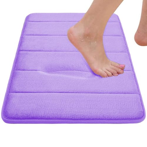 RUN HELIX Lavender Bathroom Rug Set 3 Pieces Ultra Soft, Striped Non Slip Memory Foam Toilet Mat, Absorbent Plush Shaggy Bath Mats for Bathroom, Bedroom, Kitchen - color: Lavender