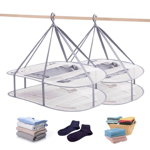 2 Tier Folding Mesh Clothes Drying Rack with Internal Fixation Stackable Sweater Drying Rack Portable Hanging Laundry Rack for Sweater,T-Shirt,Delicates,Swimsuit (2 Pack) - size: 2 Tier