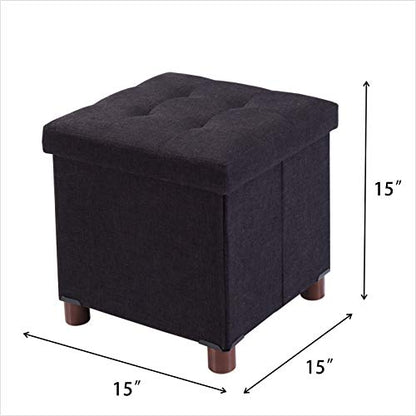 15 Inch Storage Ottoman with Wooden Legs - Cube Foot Rest Stool, Square Footstool, Comfortable Seat with Lid, Foldable Fabric Ottoman, Space-Saving Black - color: Squ Black