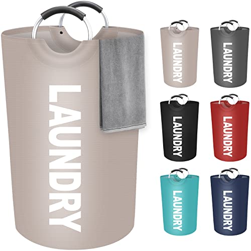 StorageRight 115L Large Laundry Basket, Laundry Hamper, Dirty Clothes Hamper for Laundry, Collapsible, Waterproof Laundry Baskets with Foam Protected Aluminum Handles for Laundry, Dorm, Family (Khaki) - color: Khaki, size: 115L