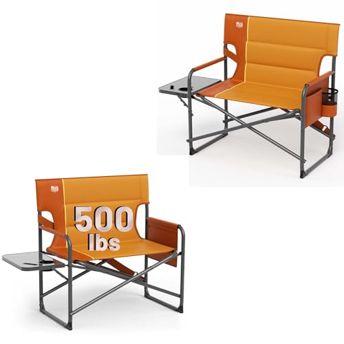 TIMBER RIDGE XXL Director’s Chair – Heavy Duty Folding Chair with Side Table, 500 lb Capacity, Extra Wide Padded Seat for Camping, Sports, Beach, Patio, and Outdoor Use, Orange-2 Pack - color: Orange-2 Pack
