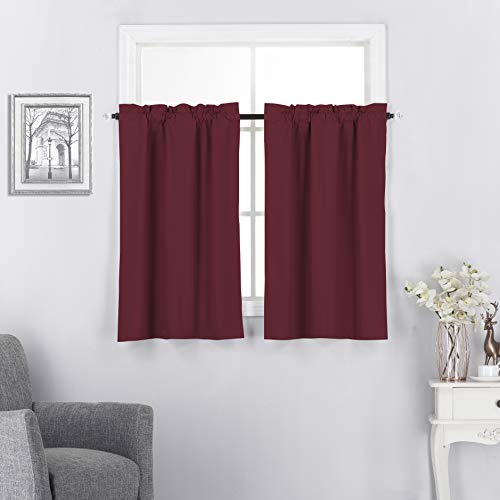Diamond Home Linens Set of 2 100% Blackout Insulated Rod Pocket Kitchen Curtain Tiers for Small Windows 27" W x 24" L-Burgundy - color: Burgundy, size: 27"W x 24"L (Pack of 2)