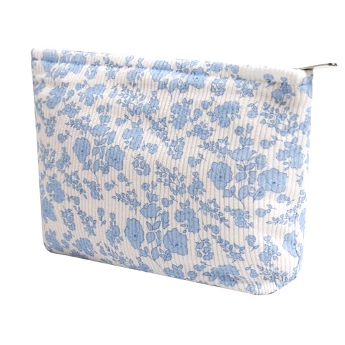 Cosmetic Bags for Women - Corduroy Cosmetic Bag Aesthetic Women Handbags Purses Smile Dots Makeup Organizer Storage Makeup Bag Girls Case Bags (Flowers-Orchid) - color: Flowers-Orchid