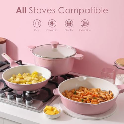 SENSARTE Nonstick Ceramic Cookware Set Large 13-Piece, Healthy Pots and Pans Set Dishwasher Safe, Non-toxic Kitchen Cooking Set with Stay-Cool Handles, Induction Compatible, PFAS Free, Pink - color: Blossom Pink