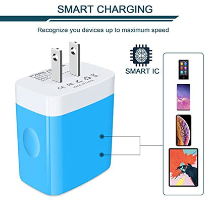 Wall Charger, USB Charger Adapter, 4.8A 4Multi Port Fast Charging Station | Power Base Block Plug Cube Brick for iPhone, iPad, Samsung Galaxy, Moto, Google Pixel, Kindle Fire Plug Cargador Carro - color: Blue
