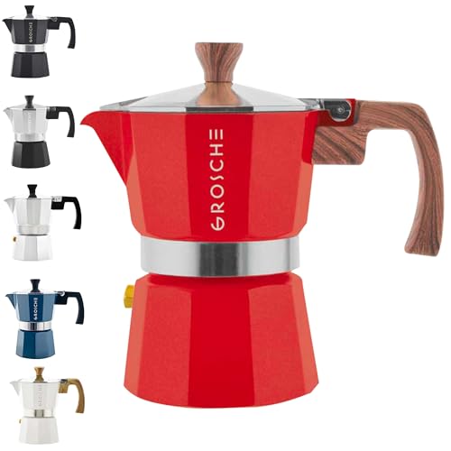 GROSCHE Milano Stovetop Espresso Maker Moka Pot 3 espresso Cup - 5oz, Red - Cuban Coffee Maker Stove top coffee maker Moka Italian espresso greca coffee maker brewer percolator - color: Red, size: 3 espresso cups