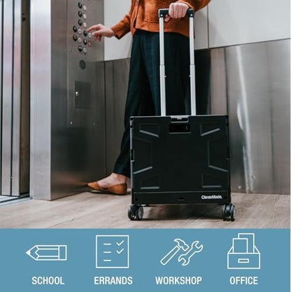 CleverMade Collapsible Wheeled Crate with Lid, 4-Wheels, Swivel and Glide Rolling Crate with Handle and Double Wheels, 55L, 100 lb Capacity, Cool Gray, Polypropylene (PP) - color: Cool Gray, size: 55L - 4 Wheels