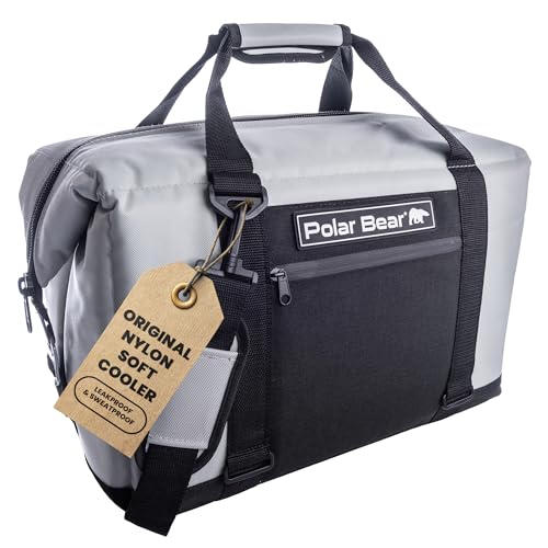 Polar Bear Coolers - Original Soft Cooler Bag - Insulated Leak Proof Beach Cooler Bag, Small Thermal Bags for Travel - Heavy Duty & Portable - Sweat Proof Picnic Carrier - Nylon - color: Silver, size: 24 Pack