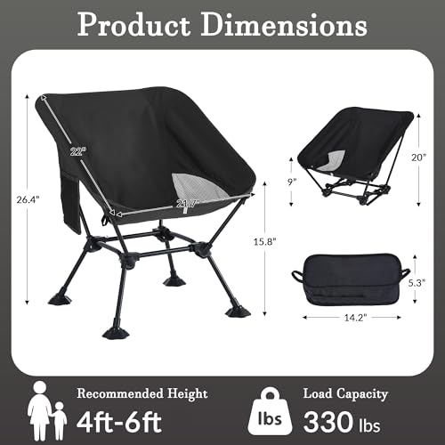 Ultralight Camping Chair,Compact Folding Chair with Anti-Sinking Large Feet and Storage Bag,Lightweight Backpack Chair for Naturehike,Travel,Beach,Hiking - color: Black