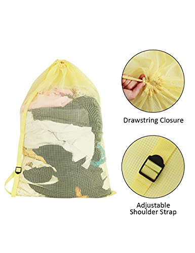 Mesh Laundry Bags with Adjustable Shoulder Strap, 24" x 36" Heavy Duty Nylon, Drawstring Closure, 3-Pack, Mixed Colors - color: White,Yellow,Green-1