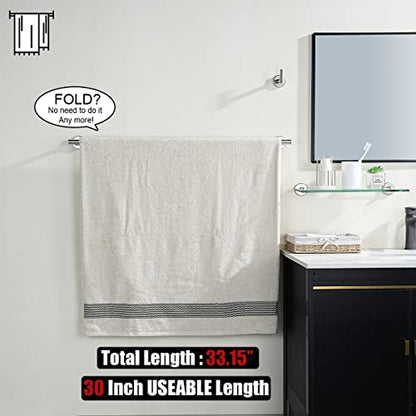 JQK Bath Towel Bar, 33 Inch 304 Stainless Steel Thicken 0.8mm Single Towel Rack for Bathroom, Towel Holder Brushed Steel Wall Mount, Useable Length 30 Inch 2 Pack, TB110L30-BN-P2 - color: Brushed, size: 33 Inch (2 Pack)